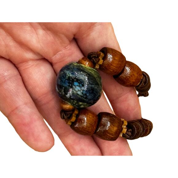 Hand Painted Wooden Bead Necklace 90s Y2K Era - Picture 6 of 6